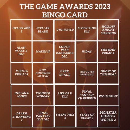 Here is the offical Co-Op 64 THE GAME AWARDS BINGO CARD