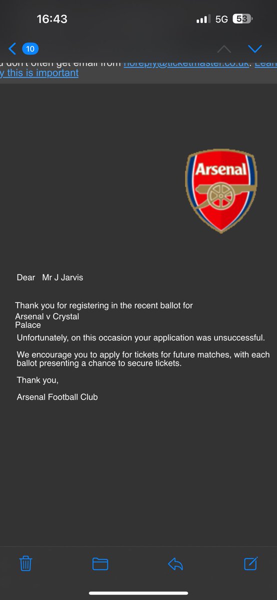 This ballot system is amazing <a href="/Arsenal/">Arsenal</a> 🤡 
Clean sweep of unsuccessful applications so far!