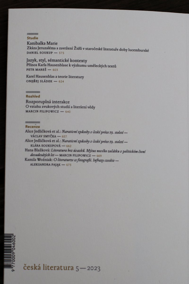 UCLavcr's tweet image. Vyšla tištěná ČESKÁ LITERATURA 71 — 5

Číslo obsahuje tři studie, z toho dvě věnované Karlu Hausenblasovi, jehož výročí si letos připomínáme.
Nechybí ani recenze aktuálně vydávaných knih o oblasti literární a mediální vědy a zprávy o dění v oboru.

asjournals.lib.cas.cz/ceskaliteratur…