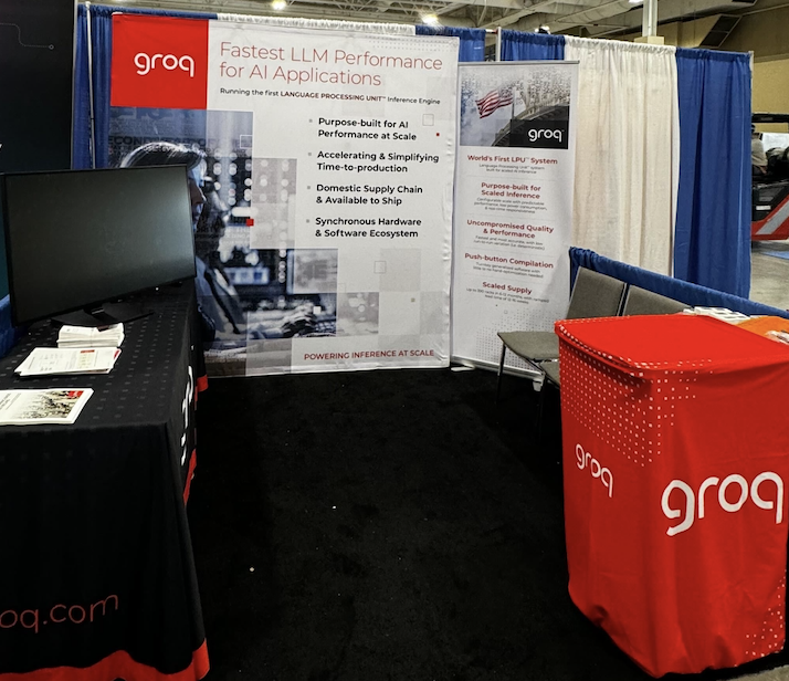 GroqInc's tweet photo. Join us at #EasternDefenseSummit to see how Groq's cutting-edge technology, the #LPU ™ Inference Engine, is the fastest way to run large language models (#LLMs) and other #GenerativeAI applications. We can't wait to wow you at booth #721. #EDS #CharlestonDCA #CDCA #GroqOn #Groq https://t.co/KbonRwzwGU