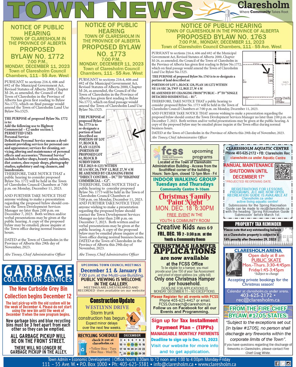 Town News from this week's #Claresholm <a href="/local_press/">ClaresholmLocalPress</a> claresholm.ca/news/town-news <a href="/FcssClaresholm/">Claresholm FCSS</a> <a href="/RecClaresholm/">Claresholm Rec</a> <a href="/ClaresholmFire/">Claresholm Fire Dept</a>