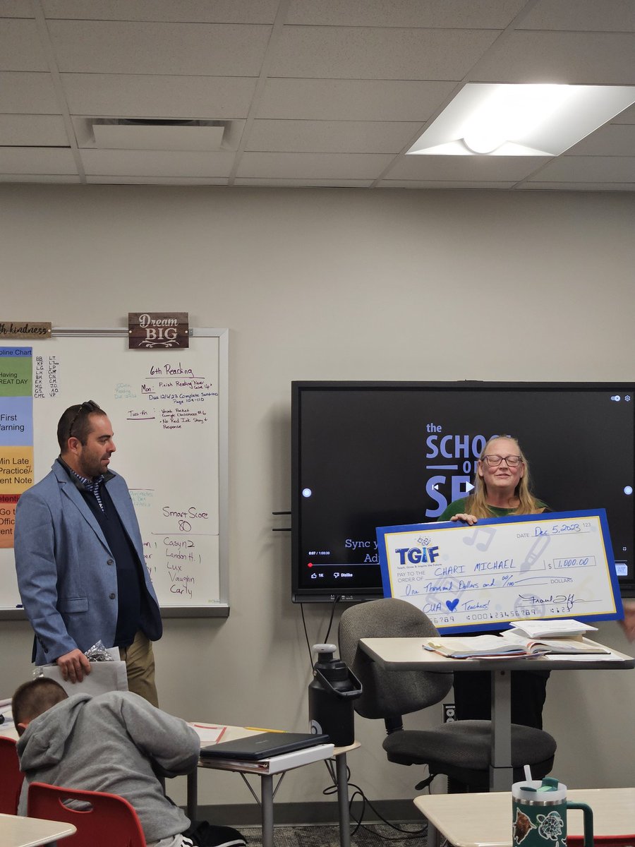 Two of our educators, Mrs. Vahsholtz and Mrs. Michael, were awarded $1,000 TGIF grants in front of their classes!

We're thankful they chose those opportunities to better the experience within their classrooms. 

Congratulations ladies!