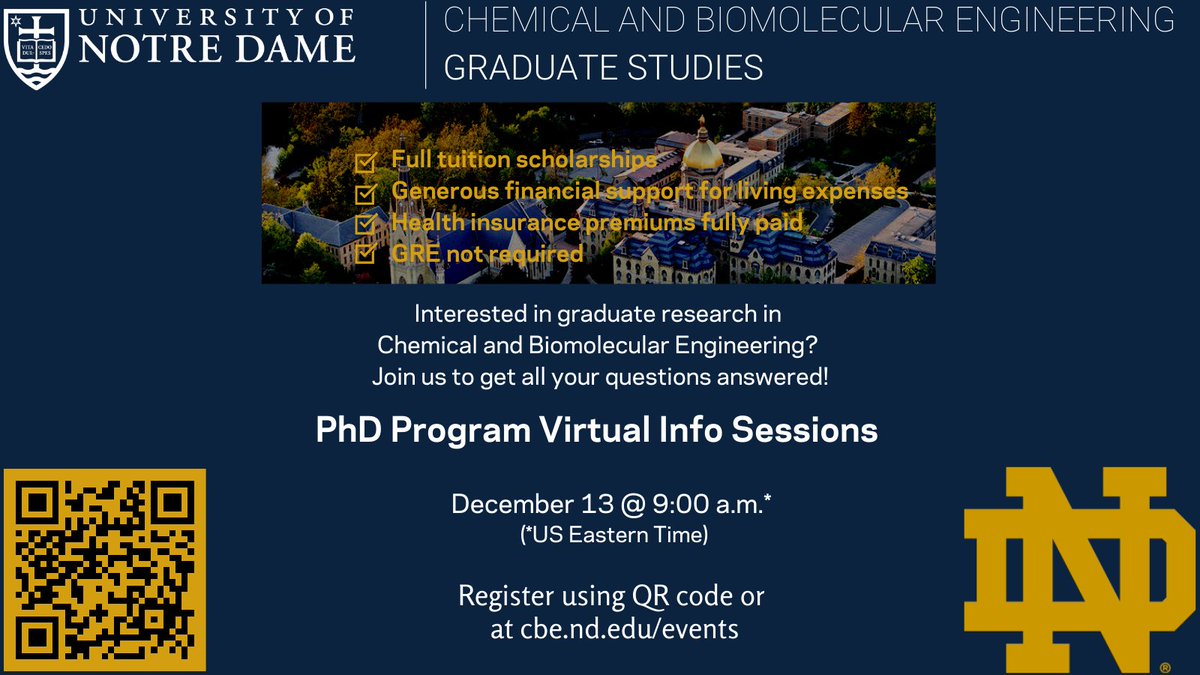 Notre Dame CBE (@ndcbe) on Twitter photo University of Notre Dame Chemical and Biomolecular Engineering's Virtual Visit - last virtual event to find out all you need to know to complete your Ph.D. application! Dec. 13th @ 9 am EST. <a href="/NDCBE/">Notre Dame CBE</a> University of Notre Dame Chemical and Biomolecular Engineering's Virtual Visit - last virtual event to find out all you need to know to complete your Ph.D. application! Dec. 13th @ 9 am EST. <a href="/NDCBE/">Notre Dame CBE</a>