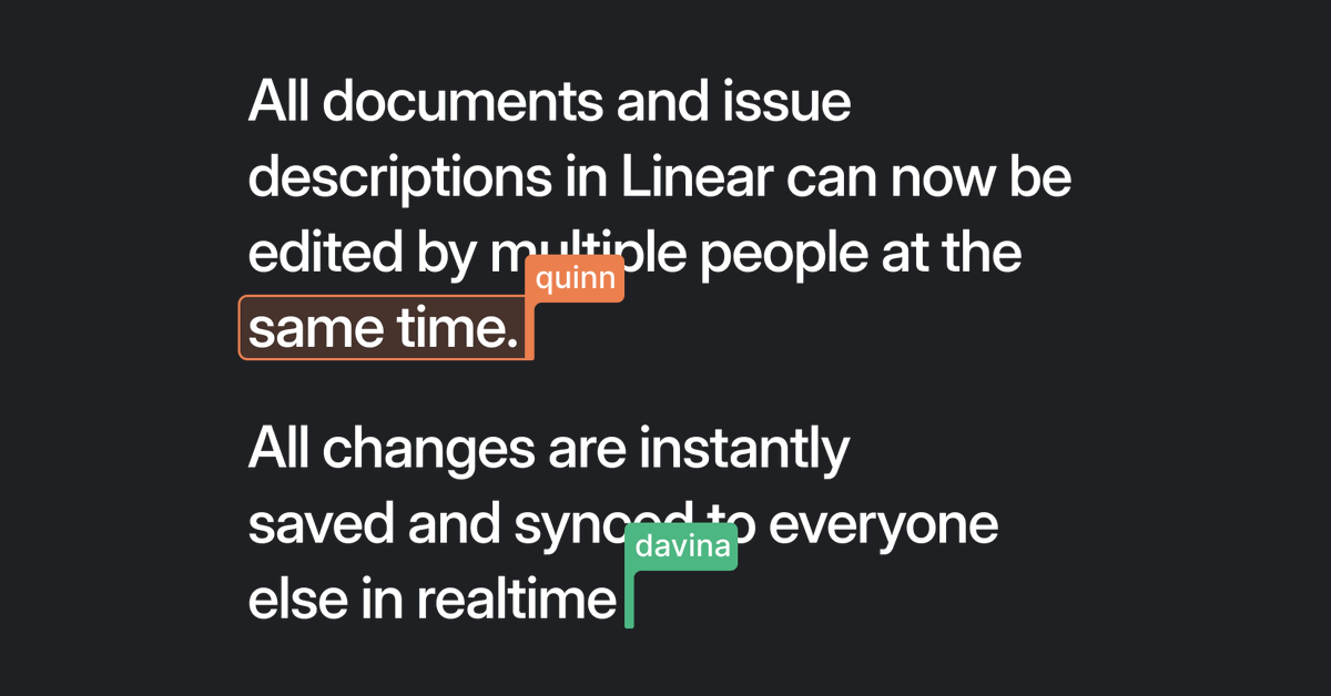 linear's tweet image. 2) Collaborative editing