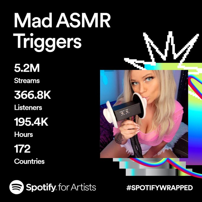 OK. This is insane!! 🤯  Thank you so much to everyone listening to my #ASMR on @Spotify and to my partners<a href="/tag/asmr"class="tags"><span>#asmr</span></a><a href="/tag/spotifywrapped"class="tags"><span>#spotifywrapped</span></a>