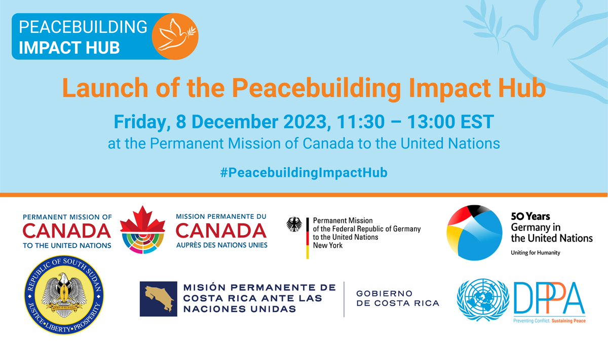 United Nations Peacebuilding (@unpeacebuilding) on Twitter photo Amidst the complexities of conflict, the call for more impactful peacebuilding echoes loudly.
This Friday marks the launch of the Peacebuilding Impact Hub by <a href="/UNDPPA/">UN Political and Peacebuilding Affairs</a> PBSO and its partners🇨🇦🇩🇪🇸🇸🇨🇷.
#PeacebuildingImpactHub Amidst the complexities of conflict, the call for more impactful peacebuilding echoes loudly.
This Friday marks the launch of the Peacebuilding Impact Hub by <a href="/UNDPPA/">UN Political and Peacebuilding Affairs</a> PBSO and its partners🇨🇦🇩🇪🇸🇸🇨🇷.
#PeacebuildingImpactHub