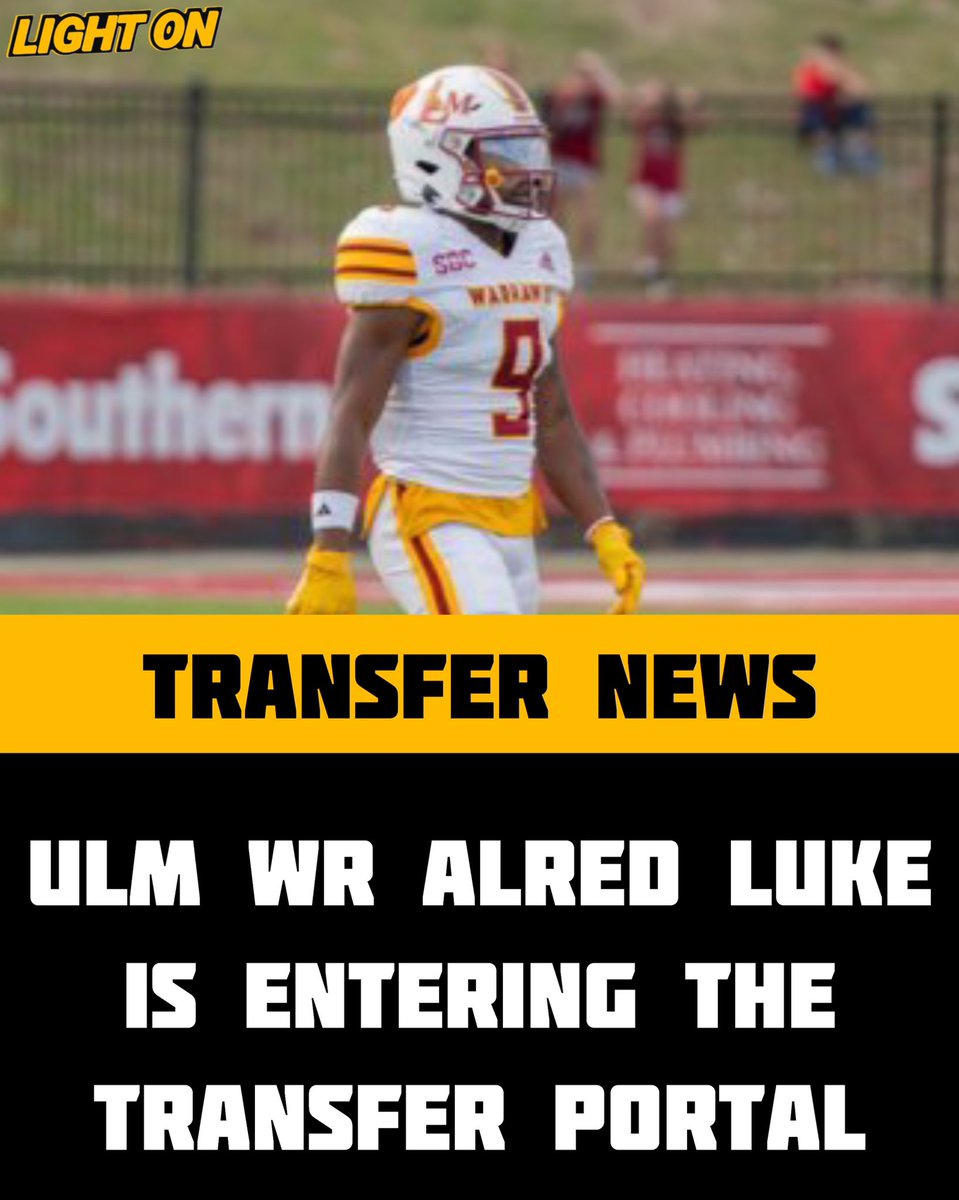 LightOnSports's tweet photo. ULM WR Alred Luke is entering the transfer portal, per his social media.

He recorded 350 all-purpose yards and 1 touchdown during the 2023 season.

Luke has 2 years of eligibility remaining. 

@Dashluke9 https://t.co/3xiAD3uZWK