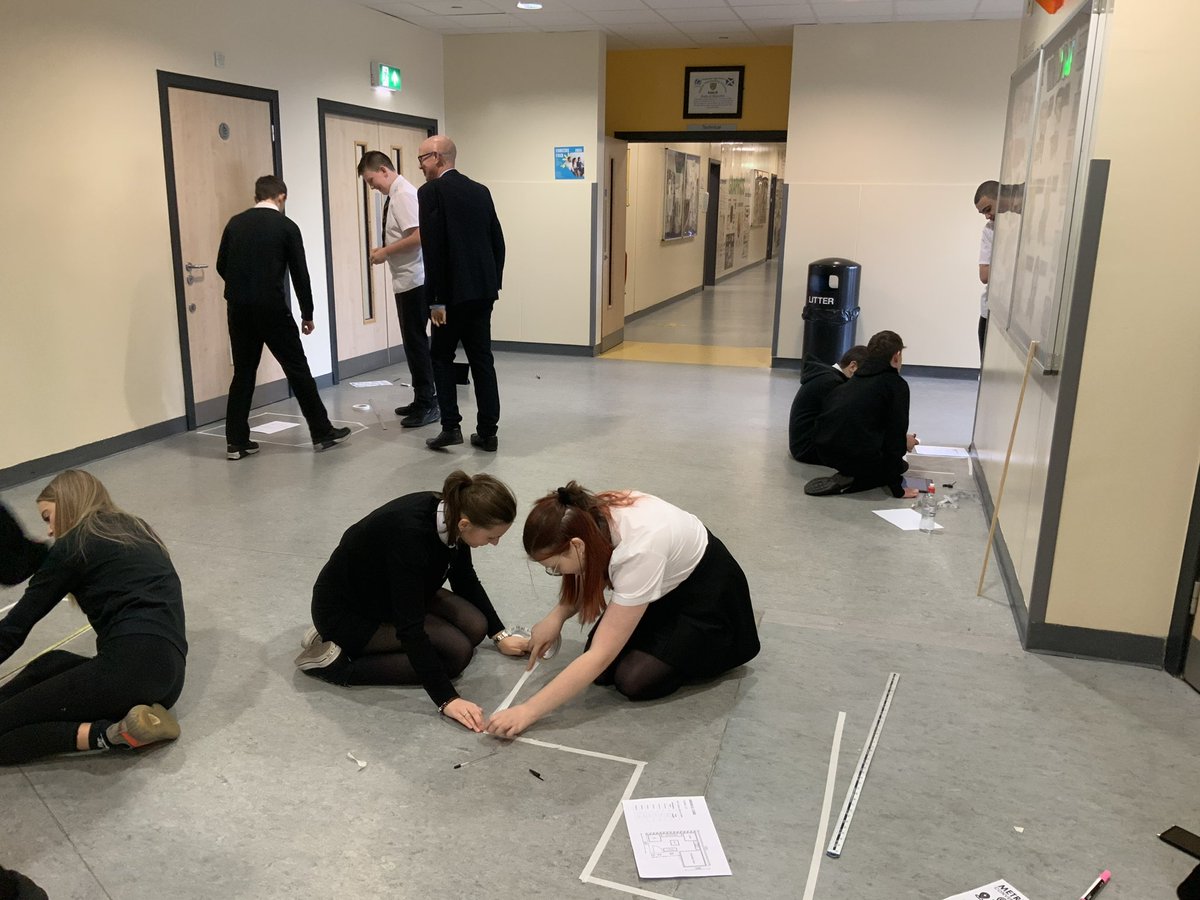 CHS_Technical's tweet photo. S3 future architects assemble! 👩🏼‍💻

Today’s lesson was based around scale &amp; dimensions within floor plans - pupils had to convert sizes and apply this by measuring and taping out their floor plans. 

We then used markers to show different elements of the room with BSI symbols ☺️ https://t.co/AFXlUV2MNs