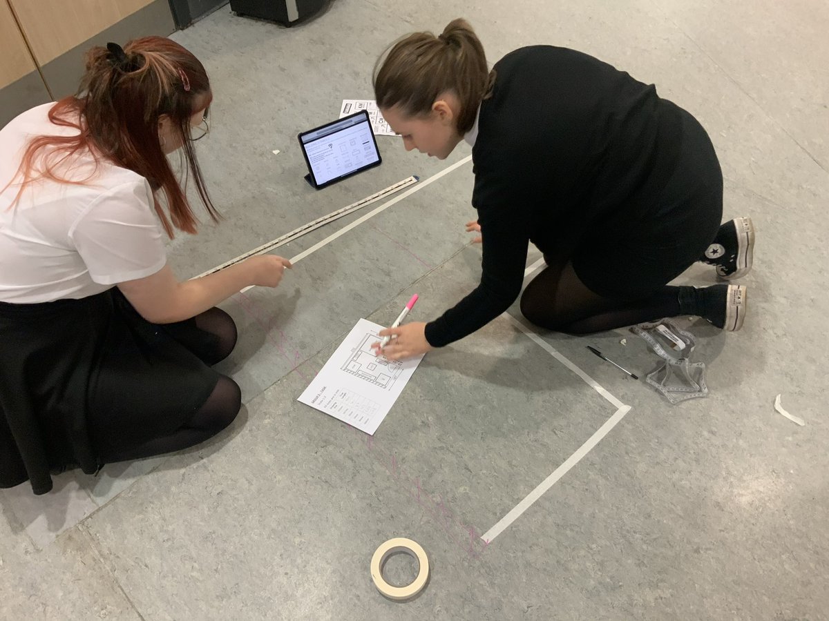 S3 future architects assemble! 👩🏼‍💻

Today’s lesson was based around scale &amp; dimensions within floor plans - pupils had to convert sizes and apply this by measuring and taping out their floor plans. 

We then used markers to show different elements of the room with BSI symbols ☺️