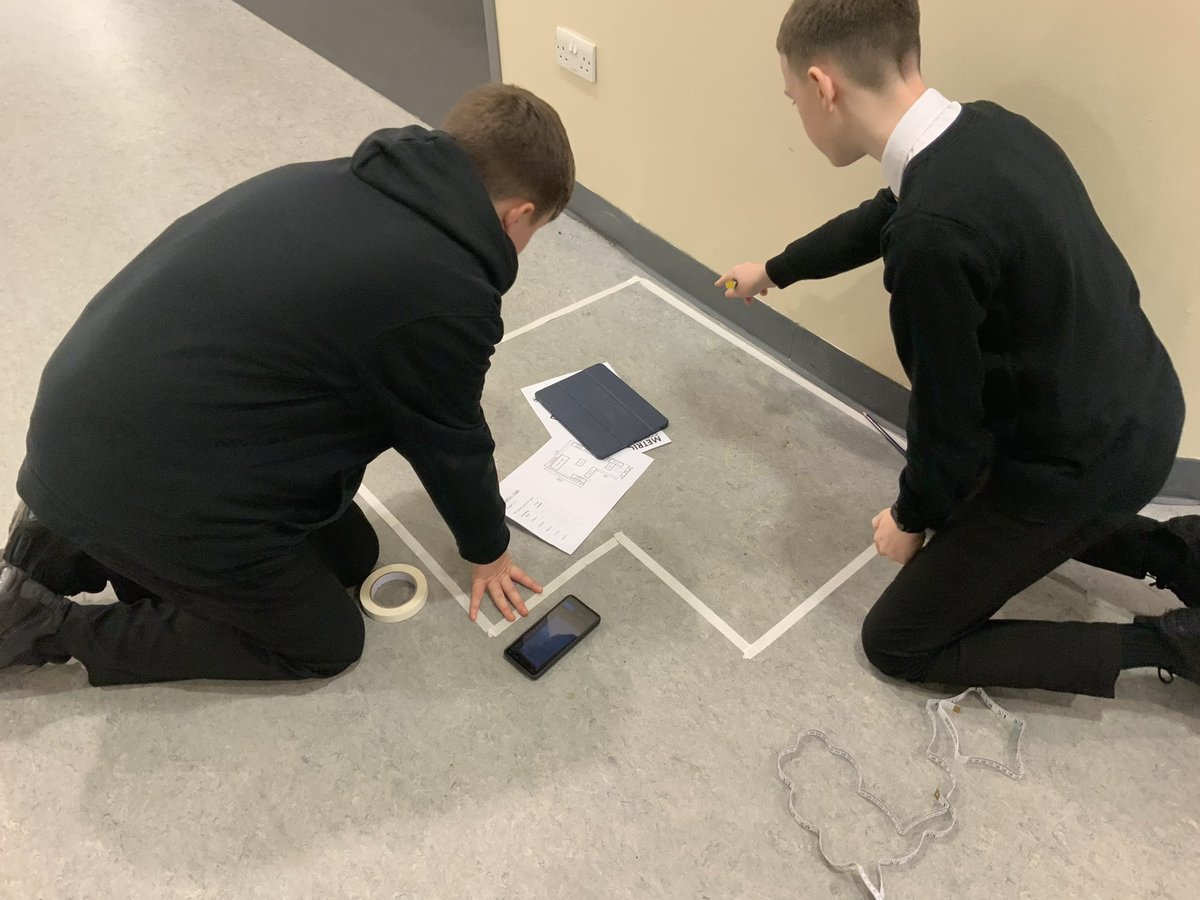 CHS_Technical's tweet photo. S3 future architects assemble! 👩🏼‍💻

Today’s lesson was based around scale &amp; dimensions within floor plans - pupils had to convert sizes and apply this by measuring and taping out their floor plans. 

We then used markers to show different elements of the room with BSI symbols ☺️ https://t.co/AFXlUV2MNs