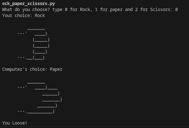 ludivin_seunda's tweet photo. Rock✊, paper🫱, scissor✌️. It is the Python program I wrote on Day 2 of the #100DaysofCodeinPython.
Github: https://t.co/tW1ubXJwOn https://t.co/QNxM1eRhqx