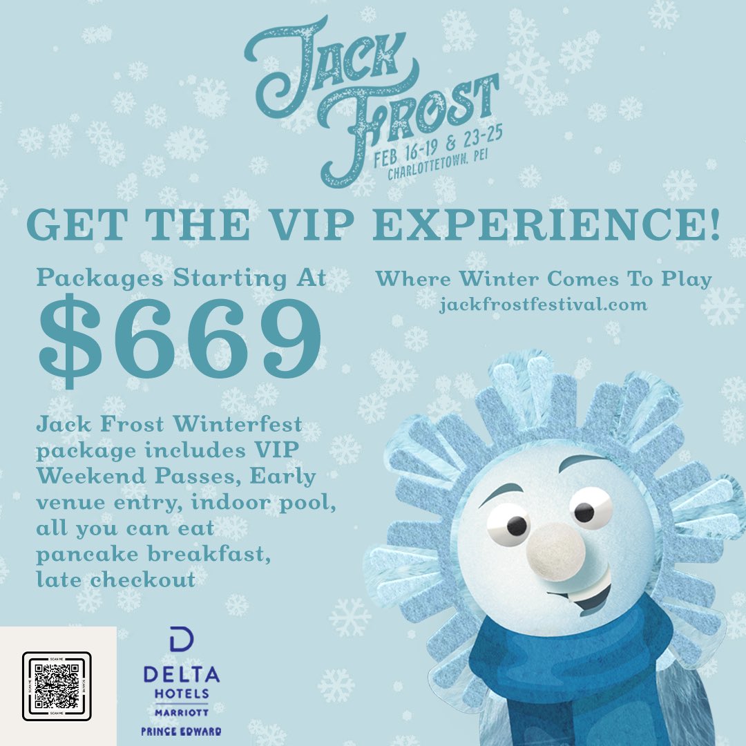 Create family memories with the Jack Frost Winterfest VIP Hotel Package at participating Charlottetown hotels. 

❄️Canada’s Best Inn Value
❄️Delta Hotels Marriott Prince Edward
❄️Hampton Inn and Suites
❄️Holiday Inn Express and Suites 

And more ➡️ jackfrostfestival.com/packages