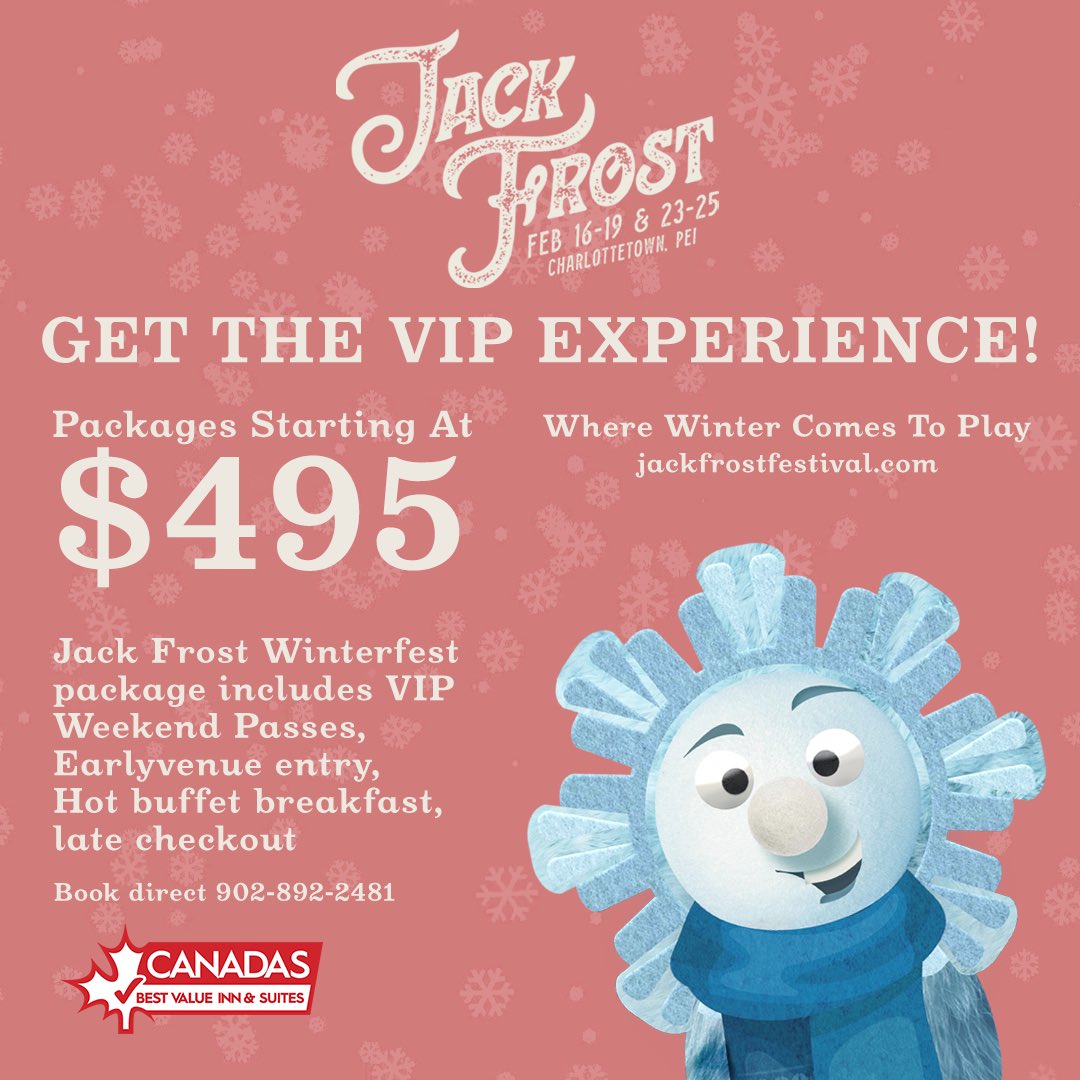 JackFrostFest's tweet photo. Create family memories with the Jack Frost Winterfest VIP Hotel Package at participating Charlottetown hotels. 

❄️Canada’s Best Inn Value
❄️Delta Hotels Marriott Prince Edward
❄️Hampton Inn and Suites
❄️Holiday Inn Express and Suites 

And more ➡️ https://t.co/XEqHfoww4I https://t.co/9er9QAicp0