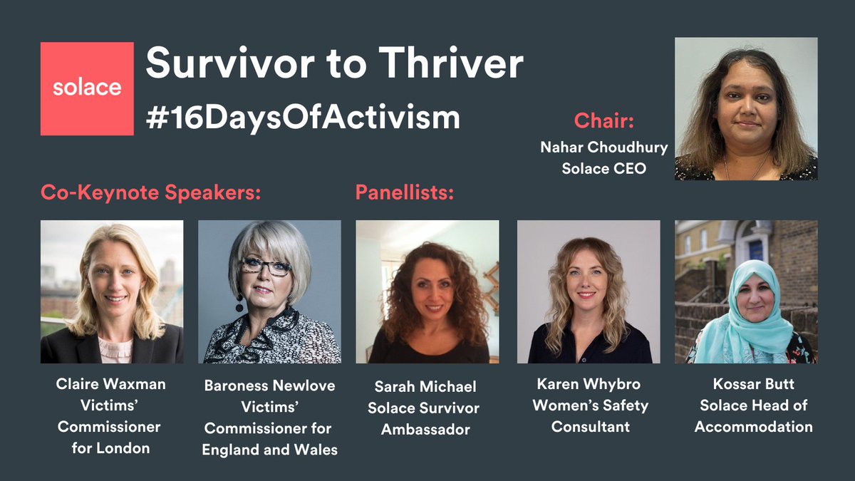 Our #SurvivorToThriver panel event is starting soon. With over 100 people joining us to discuss how we can create a safer world for women & girls, we're delighted to be joined by all our panellists including @VictimsComm @LDNVictimsComm and @karenwhybro 
We'll be live tweeting!