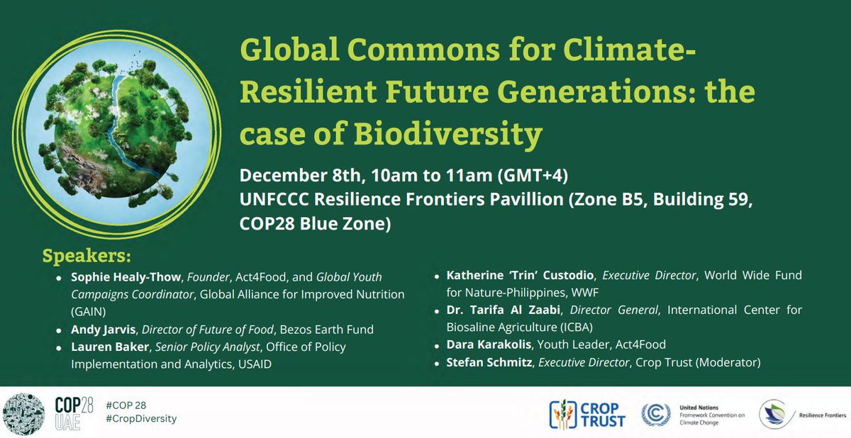📢Tomorrow is rest day at COP...Resilience Frontiers Pavilion will be back on Friday 8 with a top class event on: Global Commons for Climate-Resilient Future Generations. We are delighted to be hosting such a line up of speakers! Looking forward to seeing you in Building 59, Zone