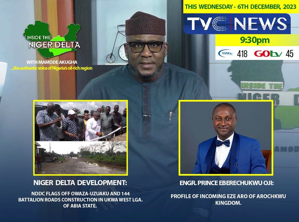 Join us with <a href="/tvcnewsng/">TVC News</a> by 9:30pm today, for another episode of Inside the Niger Delta with Mamode Akugha.

#insidethenigerdelta #Abia #Akwaibom #Bayelsa #Rivers #imo #Delta #Edo #Ondo #Crossriver #insidethenigerdeltawithmamodeakugha 
#insidethenigerdeltanews
