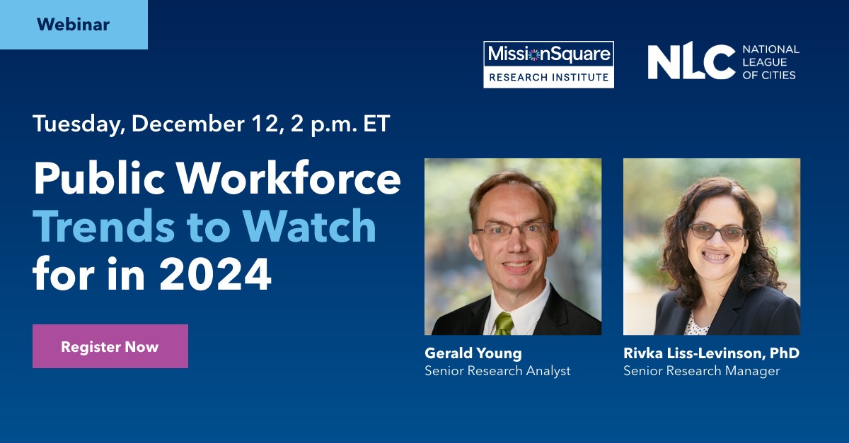 Unlock the key data trends steering #localgovernment workforce planning in 2024! Join the webinar “Public Workforce Trends to Watch for in 2024,” hosted by @MSQInstitute and @leagueofcities. Register now to secure your seat for insights: nlc.org/events/public-….