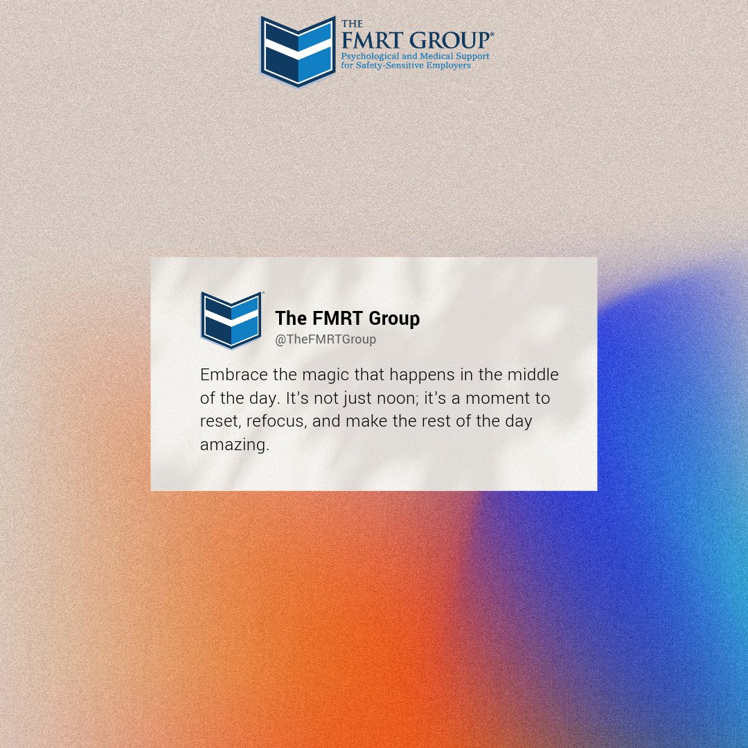 TheFMRTGroup's tweet image. It's Noon! Let this remind you to use this midday magic to refocus your intentions for the day. 

You're halfway there! Keep pushing! 

 #MiddayMagic #Refocus #KeepPushing #DailyReminder #StayFocused #MindsetMatters