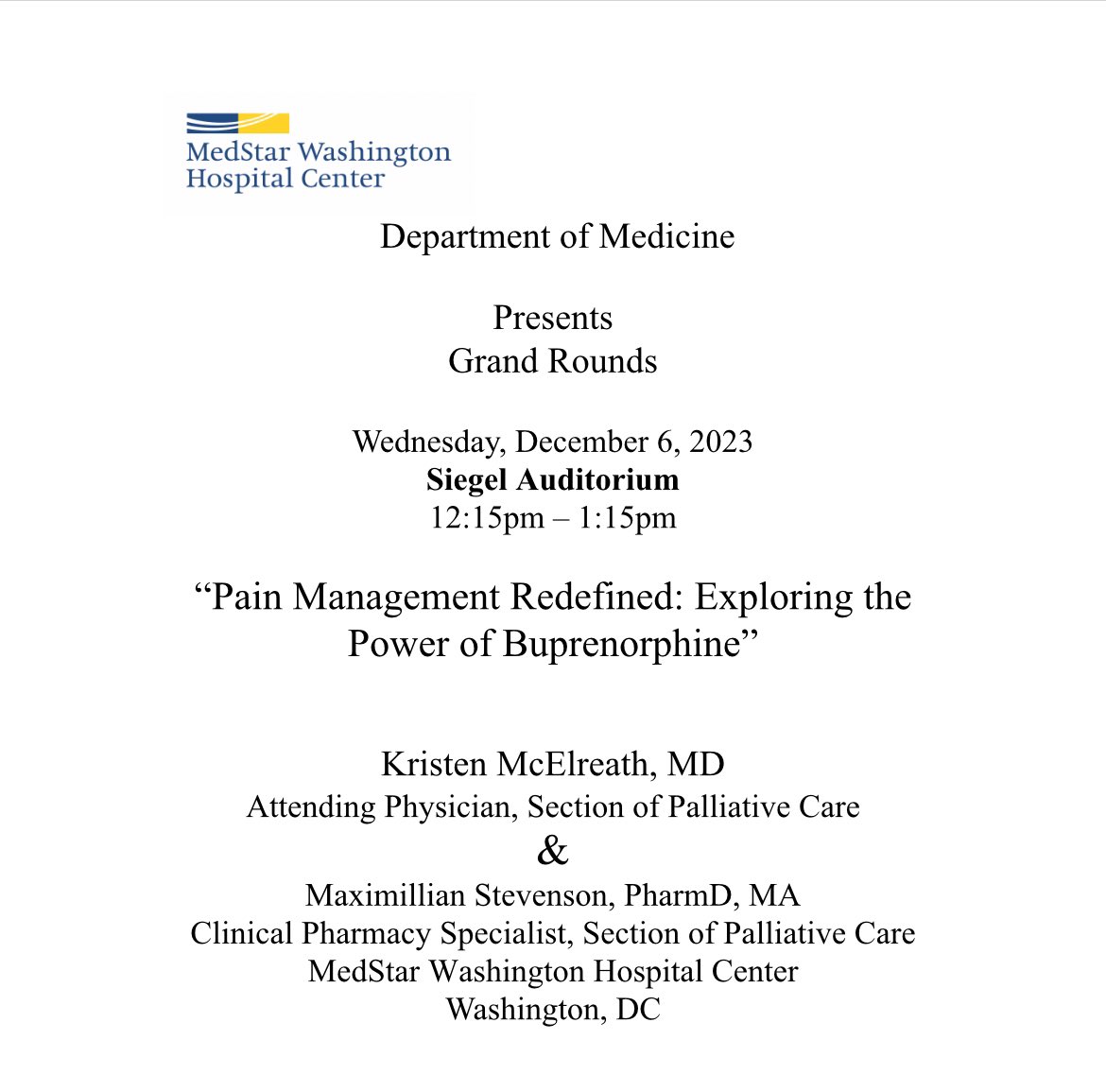 You have 15 minutes to make it to true auditorium to hear about the future of cancer pain management! Big time talk by Dr Kristen McElreath and Max Stevenson!