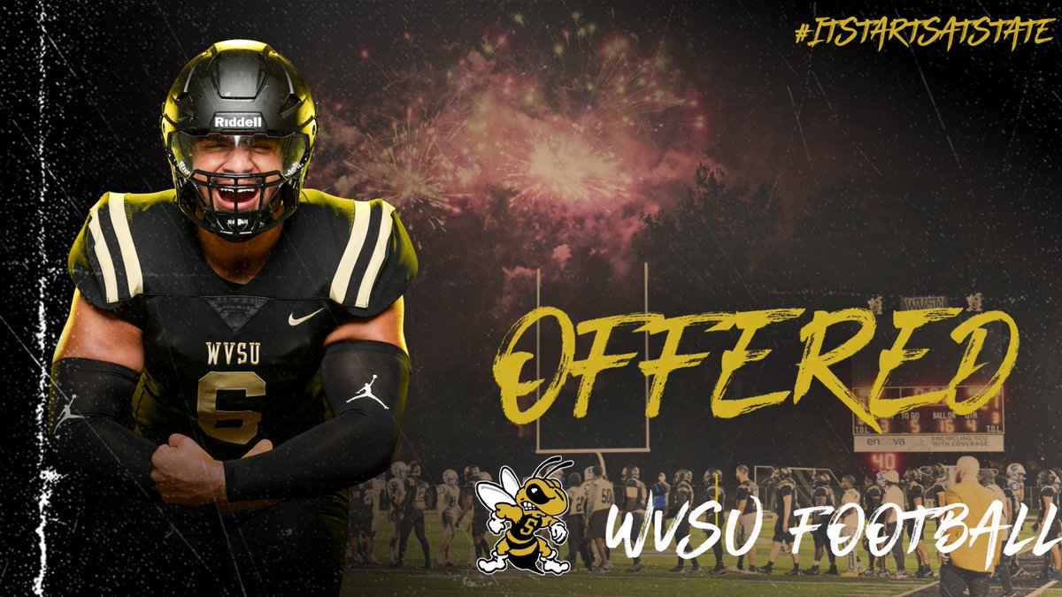 After a good conversation with @ThatsCoachWood I’ve received my first offer from West Virginia State University. #itstartsatstate 💛🖤