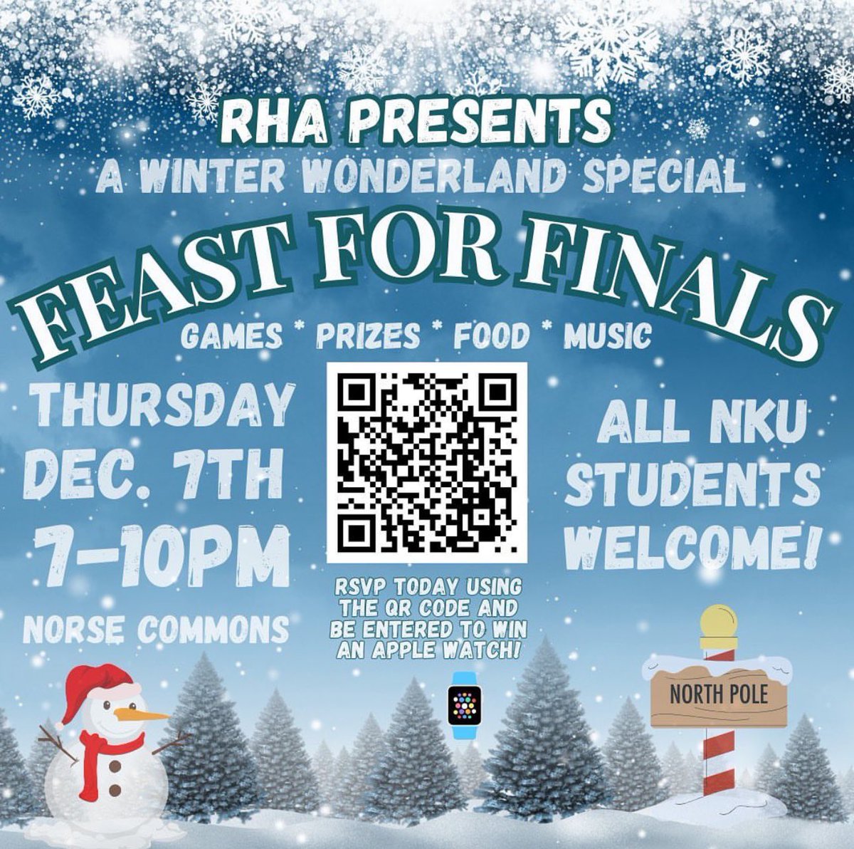 Join us for Feast for Finals tomorrow! Always a good time with fun, food, and fellowship just before finals! We love partnering for this event! Oh and we can’t forget the amazing sounds by <a href="/djprettyboytroy/">Iceberg Slim “المختار” Greatest DJ of All Time</a> 

RSVP for chance to win an Apple Watch here: nku.co1.qualtrics.com/jfe/form/SV_9m…