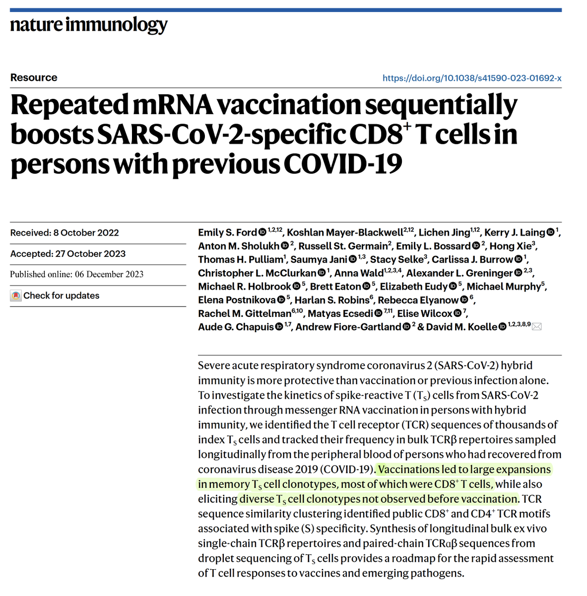 EricTopol's tweet photo. Vaccination after Covid infection leads to substantial expansion of CD8+ T cells
https://t.co/QQBtsKqsrb
@NatImmunol https://t.co/SfbqShamdb