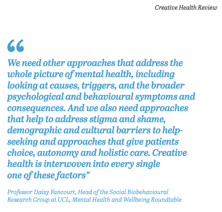 📣 @TheNCCH & All-Party Parliamentary Group on Arts, Health & Wellbeing #CreativeHealthReview launched today at @KingsCollegeLon, featuring @Daisy_Fancourt The report offers recommendations on how policy can embrace creative health 👇 ncch.org.uk/creative-healt…