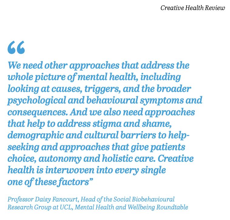Social Biobehavioural Research Group (@ucl_sbb) on Twitter photo 📣 <a href="/TheNCCH/">The National Centre for Creative Health</a> & All-Party Parliamentary Group on Arts, Health & Wellbeing #CreativeHealthReview launched today at <a href="/KingsCollegeLon/">King's College London</a>, featuring <a href="/Daisy_Fancourt/">Dr Daisy Fancourt</a>
The report offers recommendations on how policy can embrace creative health 👇
ncch.org.uk/creative-healt… 📣 <a href="/TheNCCH/">The National Centre for Creative Health</a> & All-Party Parliamentary Group on Arts, Health & Wellbeing #CreativeHealthReview launched today at <a href="/KingsCollegeLon/">King's College London</a>, featuring <a href="/Daisy_Fancourt/">Dr Daisy Fancourt</a>
The report offers recommendations on how policy can embrace creative health 👇
ncch.org.uk/creative-healt…