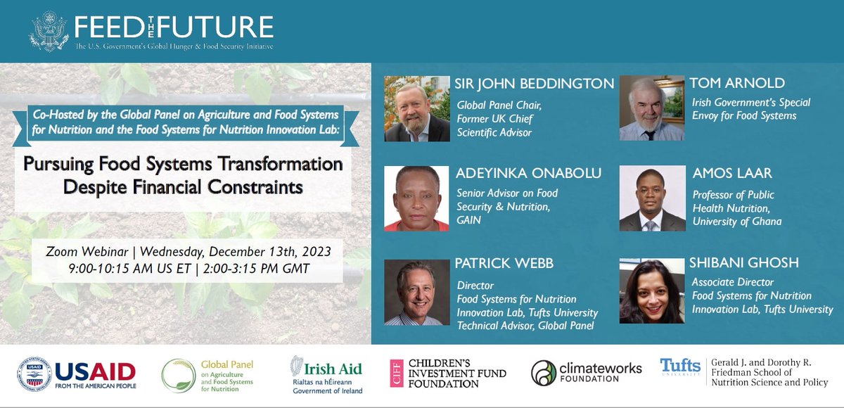 Reminder: @FoodSysNutrLab and @Glo_PAN will be co-hosting a webinar, 'Pursuing Food Systems Transformation Despite Financial Constraints,' in 1 week🎉 Join us as expert speakers discuss @Glo_PAN's latest policy brief: 🗓️12/13 @ 9am ET 🔗Link to register: bit.ly/47AQN7R