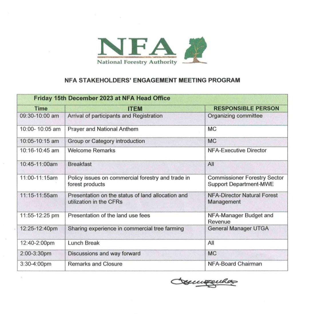 NFA invites all our stakeholders for an engagement to plan and effectively manage our investment in Central Forest Reserves. Attached is the invitation and program for the day.