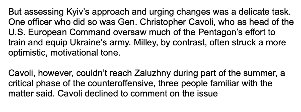 so many revelations in The Post's huge counteroffensive project, but one thing that sticks out to me is how the head of EUCOM couldn't get in contact with Ukraine's top general for six weeks during a critical phase of the offensive