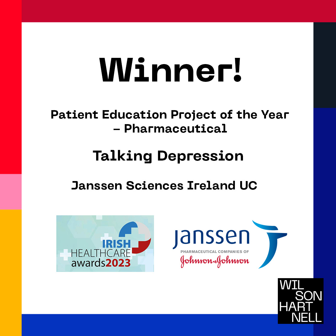 Wilson Hartnell (@wilsonhartnell) on Twitter photo We are delighted to have partnered with our client @JanssenIE on their campaign ‘Talking Depression’ which won the award for ‘Patient Education Project of the Year — Pharmaceutical’ at last night’s <a href="/HealthAwardsIrl/">Irish Healthcare Awards</a>! We are delighted to have partnered with our client @JanssenIE on their campaign ‘Talking Depression’ which won the award for ‘Patient Education Project of the Year — Pharmaceutical’ at last night’s <a href="/HealthAwardsIrl/">Irish Healthcare Awards</a>!