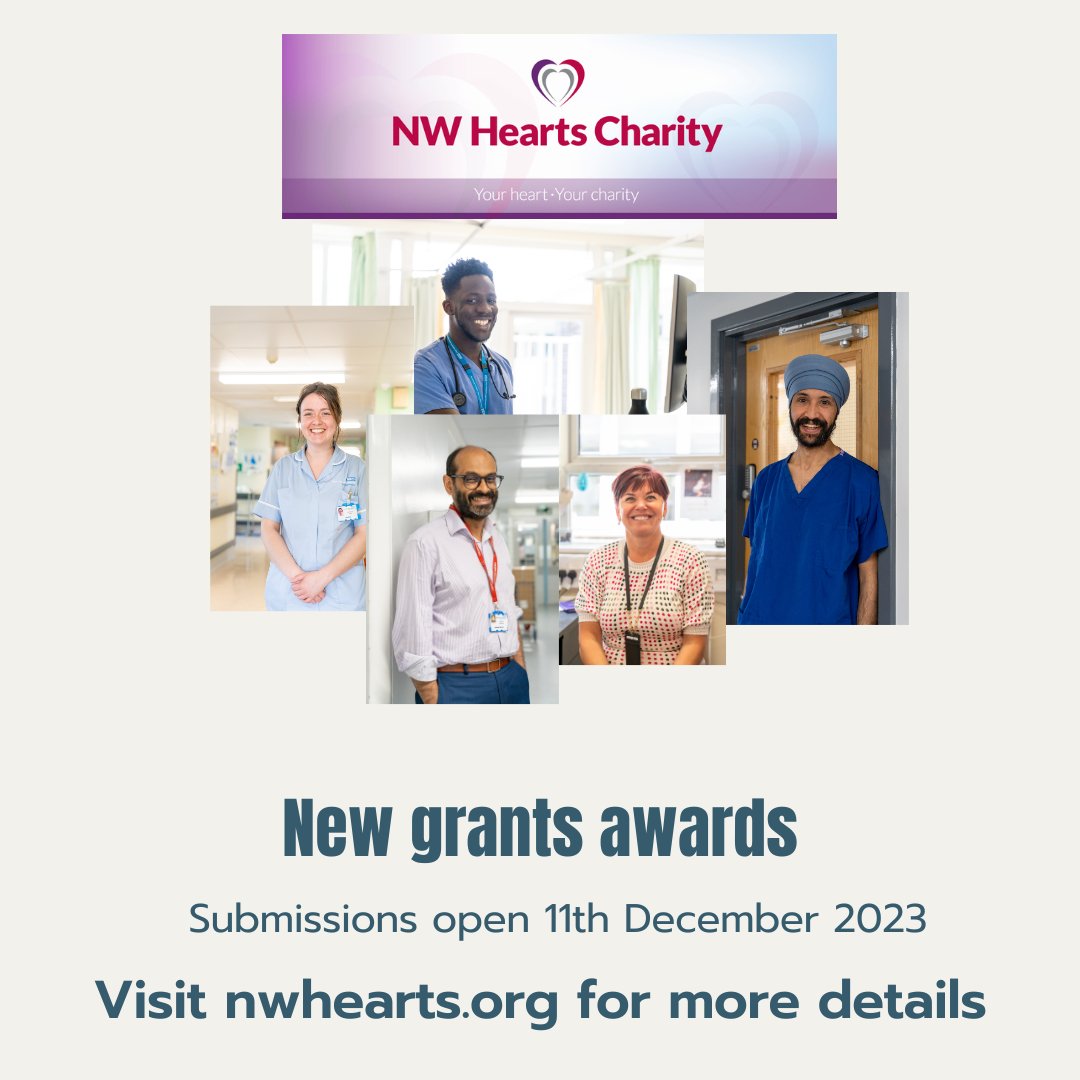 Excited that we'll be opening our new grant awards round on 11th December 2023. Please visit nwhearts.org for more details. Like and share!