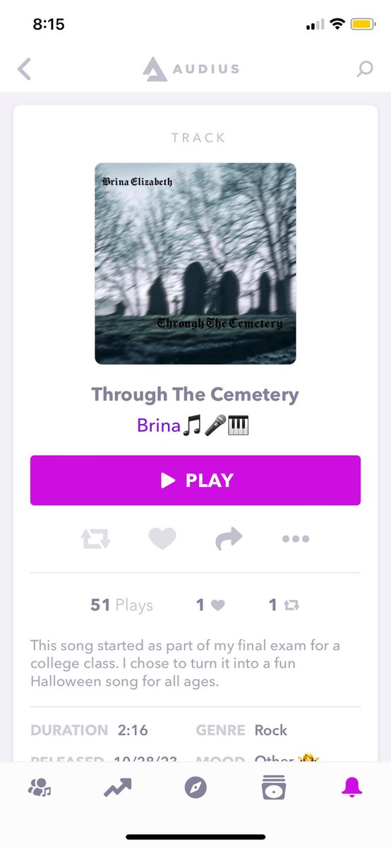 Thank you for 50 plays on Audius for Through The Cemetery #explorepage #singingvideos #music #youtube #musician #singer #songwriter #rock #metal #originalsong #womeninmusic