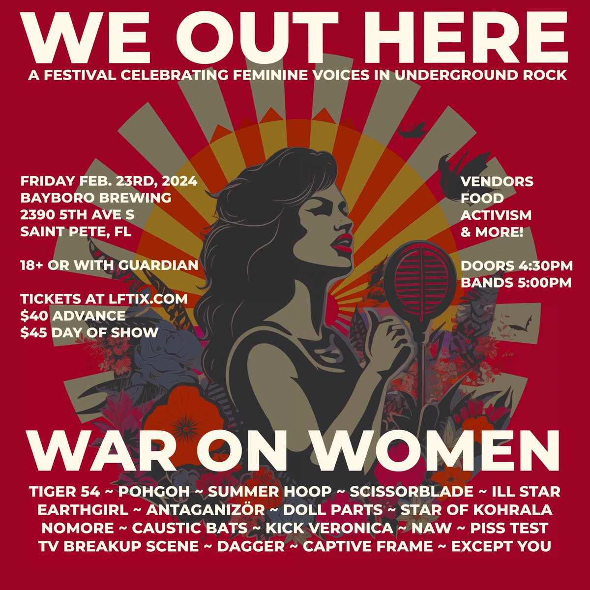FESTIVAL ANNOUJNCEMENT! We're very proud to be a part of this one (brought to you by Leadfoot Promotions). TIX: leadfootpromotions.limitedrun.com/Shows/17754
Killer lineup! #waronwomen #tiger54 #dollparts #scissorblade & much more! @spartanrecords