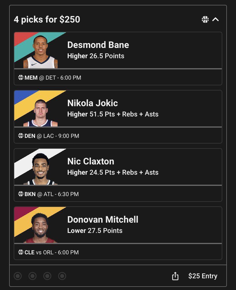 PhreakyPhilly's tweet photo. Pick for 12/6🎁
Desmond Bane o26.5 P🔒
Nikola Jokic o51.5 PRA 🔒
Nic Claxton o24.5 PRA 🔒
Donavan Mitchell u27.5 P 🔒
#Phreaky #Sports #GamblingX #sportsbets #NBA #NBA2K24 #Nets #Nuggets #Grizzlies #Cleveland #basketball #DWTSFinale https://t.co/5BGe8d4zG7