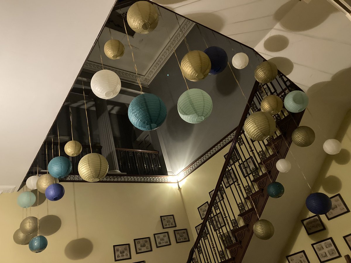 The ceiling is coming down, most of the landing lights are fused, there are sheep lick buckets everywhere to catch rainwater…but I’ve begun the ball action. When there’s an exceptionally cold draught the balls even move in a magical fashion.🙌xxx