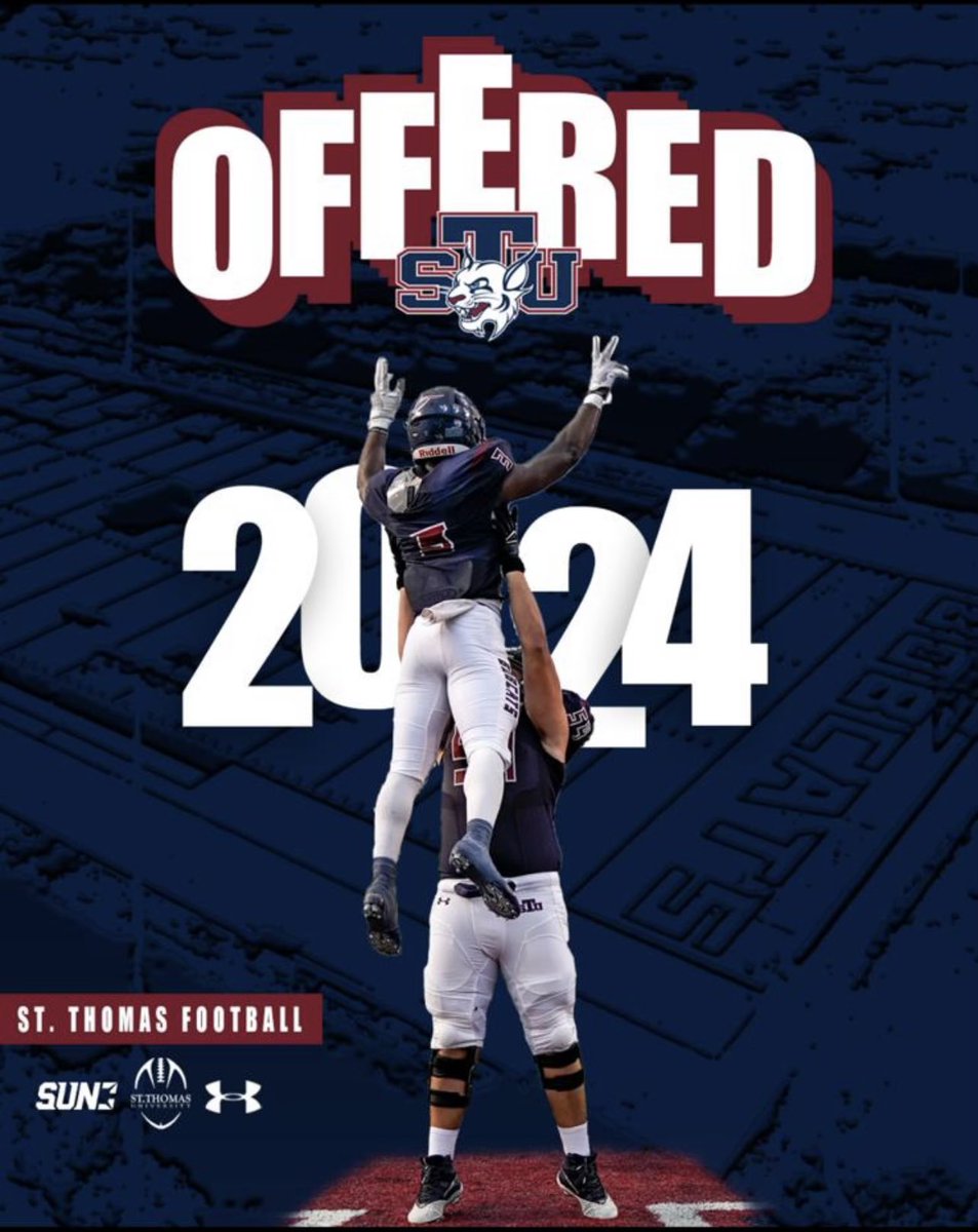 After a great conversation with @Coa_Oscar13 I’m blessed to receive an offer from St Thomas University!
Thank you for the opportunity!
<a href="/CoachKyleBrey/">Kyle Brey</a> <a href="/RileyNiblett/">Riley Niblett</a> <a href="/CoachCJones_STU/">Chris Jones</a>