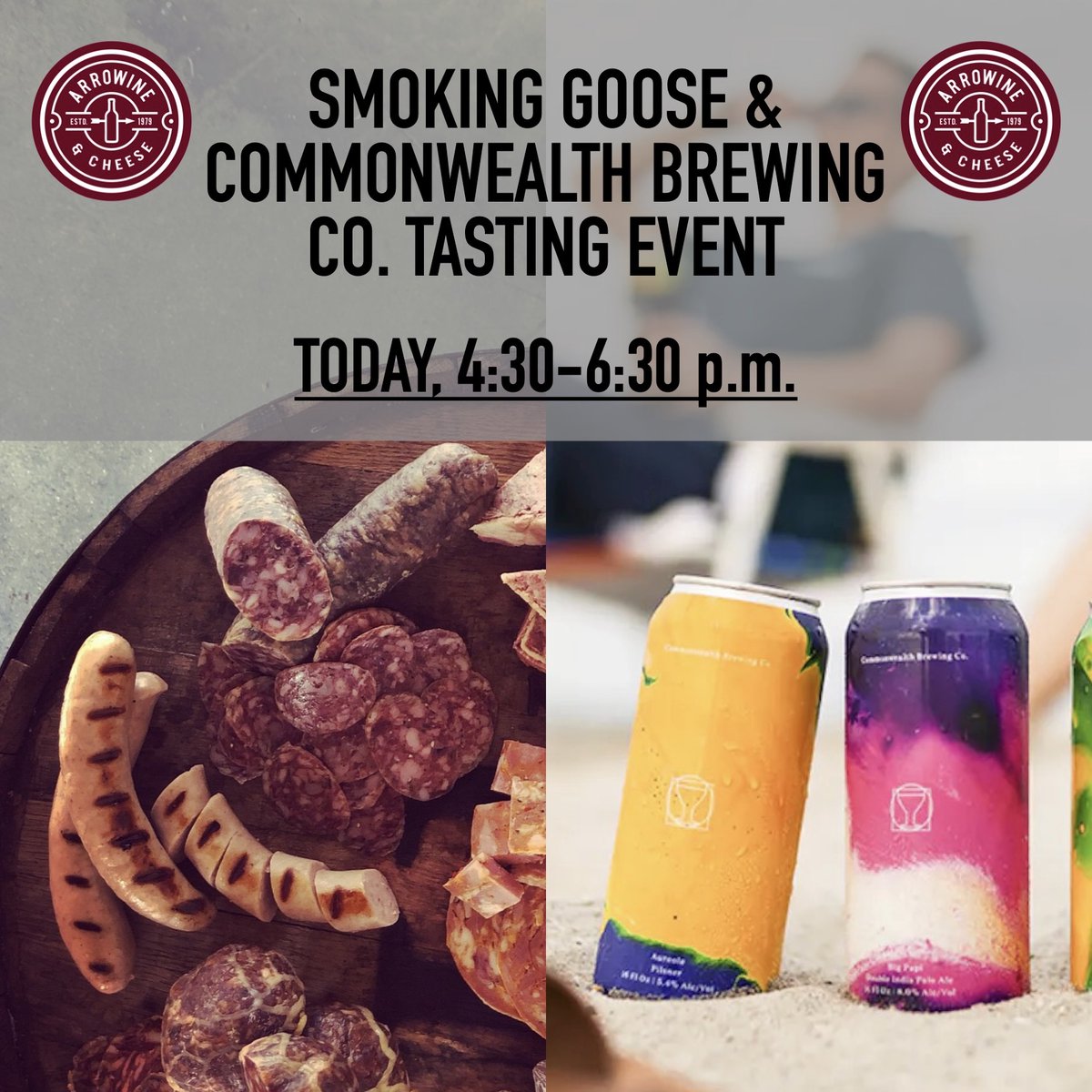 Today's the day!  Stop by Arrowine this evening for some stellar salame from <a href="/SmokingGoose/">Smoking Goose</a> and bombastic brews from <a href="/CWBrewCo/">Commonwealth Brewing</a>.  Let the Arrowine team take the stress out of planning your holiday culinary needs!