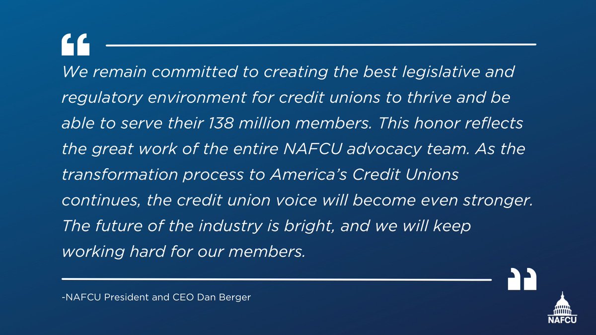 NAFCU (@nafcu) on Twitter photo Congratulations to our very own <a href="/BDanBerger/">B. Dan Berger 🇺🇸</a>, <a href="/GregMGoBlue/">Greg Mesack</a>, and Brad Thaler on being named three of @TheHill’s top association lobbyists for 2023! 🎉 Thank you for all you do to advocate on behalf of the #creditunion industry. View the list of honorees: bit.ly/3Tacqri Congratulations to our very own <a href="/BDanBerger/">B. Dan Berger 🇺🇸</a>, <a href="/GregMGoBlue/">Greg Mesack</a>, and Brad Thaler on being named three of @TheHill’s top association lobbyists for 2023! 🎉 Thank you for all you do to advocate on behalf of the #creditunion industry. View the list of honorees: bit.ly/3Tacqri