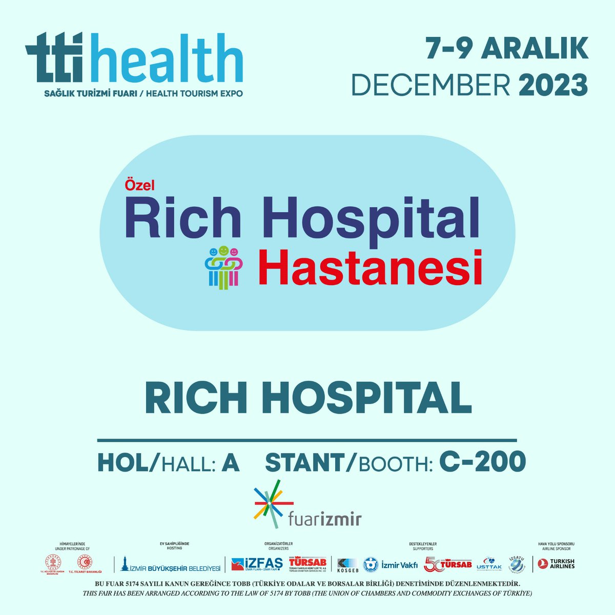 Özel Rich Hospital Hastanesi 7-9 Aralık 2023 tarihlerinde 1.TTI Health - Sağlık Turizmi Fuarı’nda.