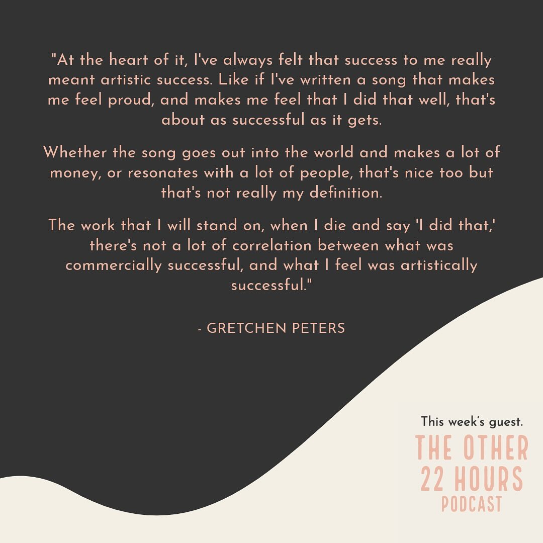 NEW EPISODE! We talk with the great @gretchenpeters about recalibrating your definition of success, bucking industry expectations in favor of your creativity and artistry, her decision (and the reaction) to retire from touring, and so much more. linktr.ee/theother22hours