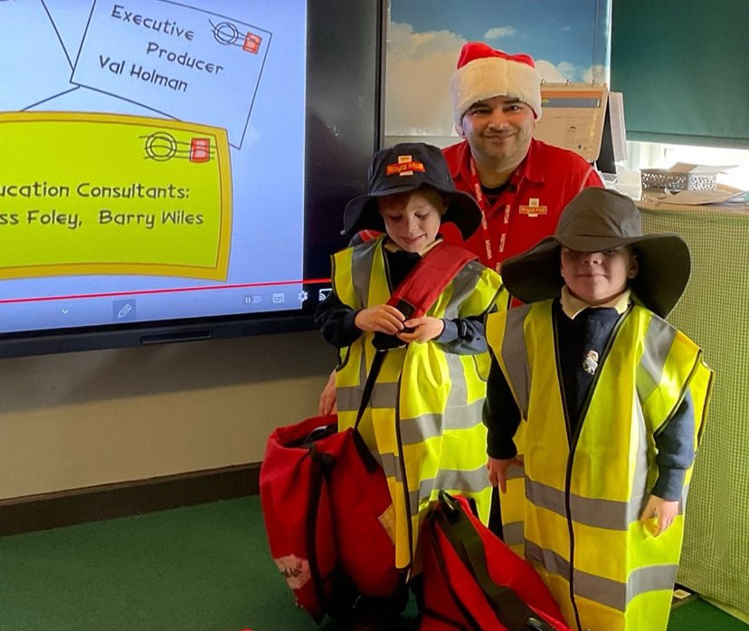 The Jolly Christmas postman stopped in to see us this morning. He collected our letters for Santa and told us about the journey our letters will take to get to the North Pole. The sorting office sounds like a fun and busy place! #LettersToSanta