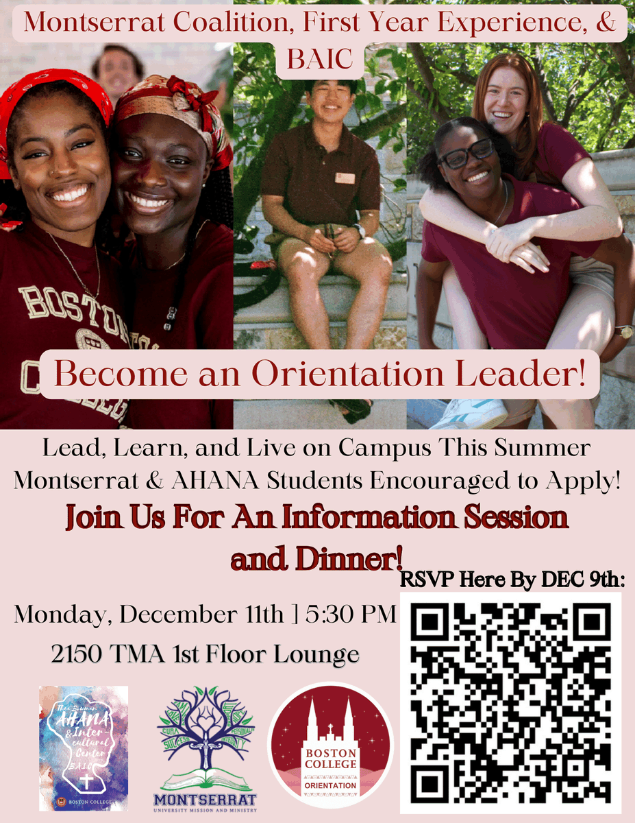 BC_BAIC's tweet photo. Become an orientation leader!  Learn more at an information session on Dec. 11, and use the QR code to sign up! https://t.co/6xFS1SwOUd