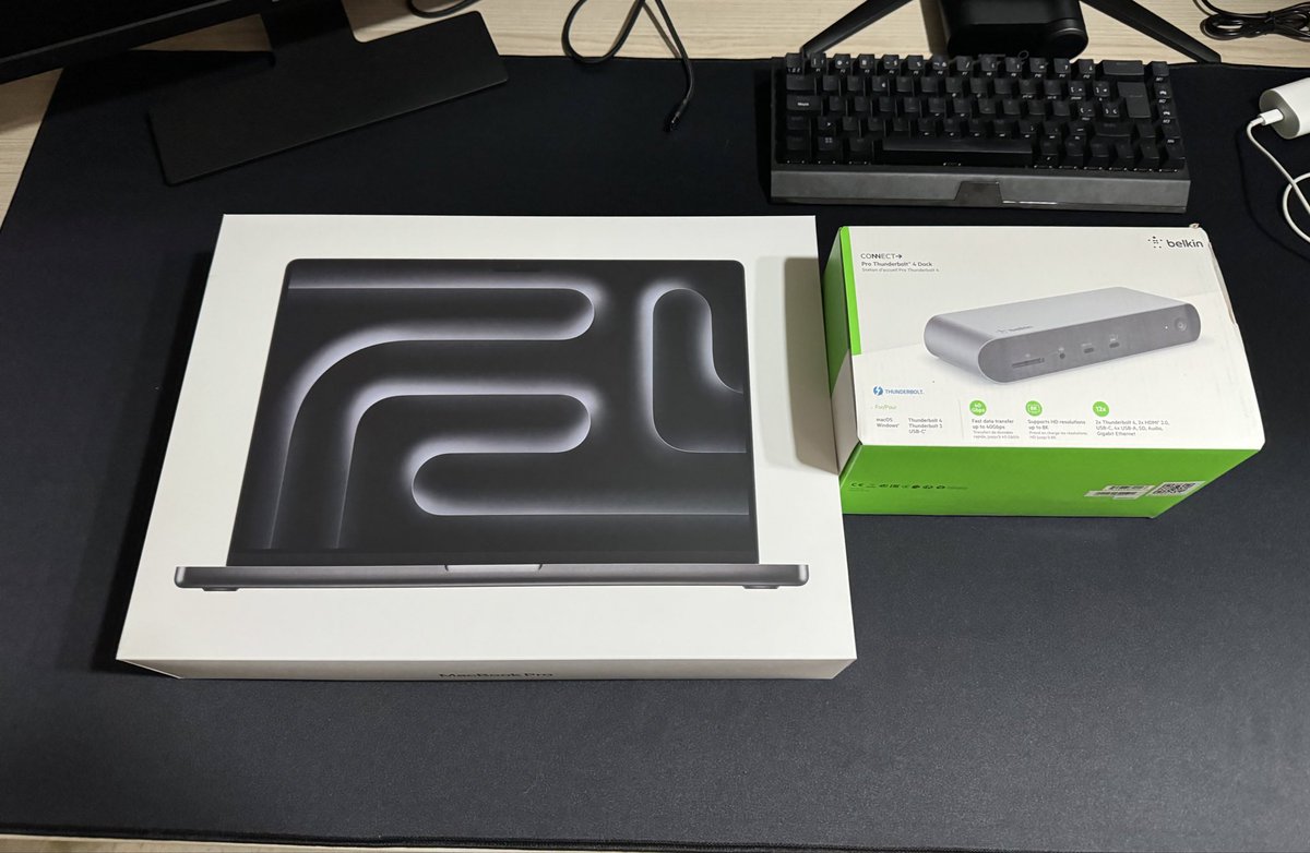 liggmen's tweet image. Nuevo bb #MacBookPro16 con el #M3Max llevo una semanita con el y maravilla. Además del Dock de @belkin thunderbolt 4 pro