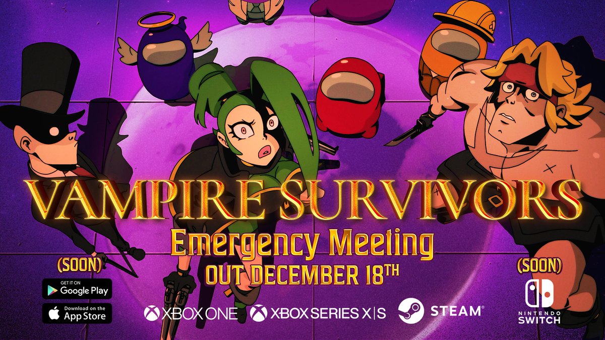 Ahhh we're so excited for you to get your hands on Vampire Survivors: Emergency Meeting! 🚨🧄 Make sure to wishlist it on Steam 😁 FAQ: poncle.games/emergency-meet… #VampireSurvivors #AmongUs #EmergencyMeeting