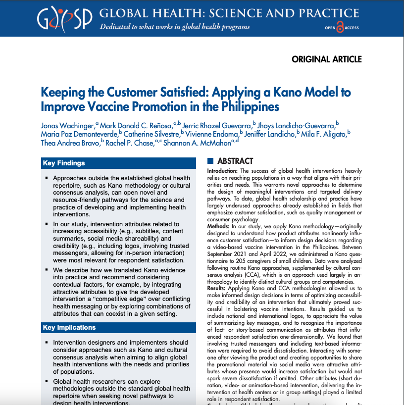 The authors of this article show how global health science and practice can benefit from applying approaches established in other fields, such as consumer psychology and quality management, to increase clients’ satisfaction with health interventions. tinyurl.com/mt9k8pac