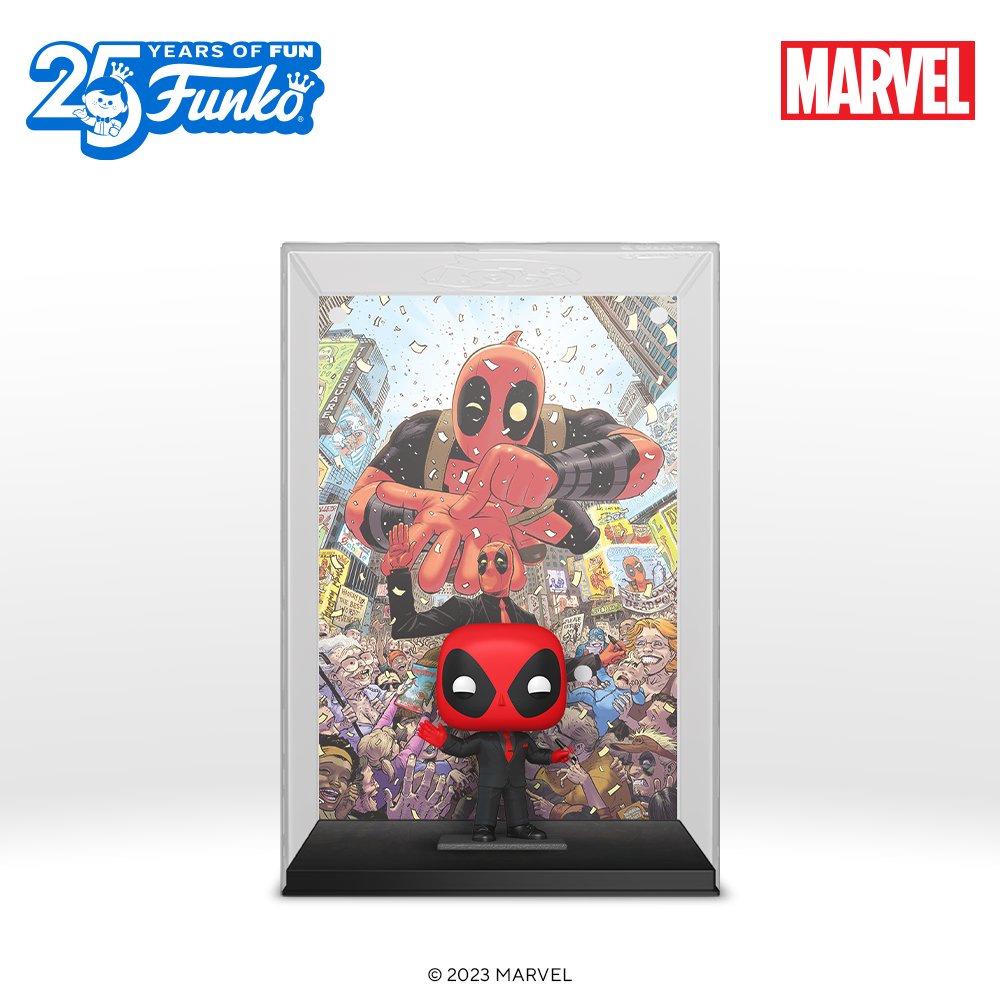 A Merc with the Mouth arrives in style as a Pop! Comic Cover. Pop! Deadpool wears a black suit & poses in front of Marvel’s The World’s Greatest Comic Magazine: Deadpool, issue #1 (2015). Bring the adventures home. bit.ly/3FC9Y4K #Funko #FunkoPOP #FunkoPopComicCover