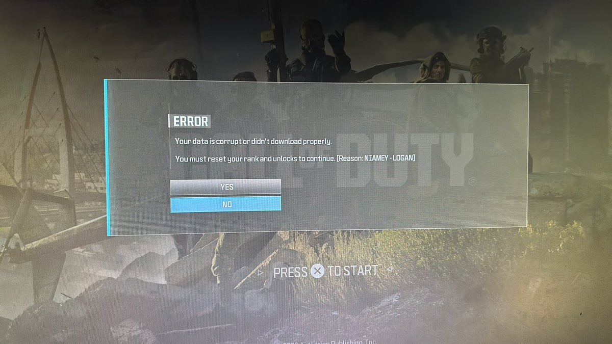 OA_Tyler's tweet photo. Anyone else got this message? 
I did not click “Yes” I just closed app 💀 
#CallofDuty  #MWIII  
I usually play on ps5 but this game up on my ps4 I’m currently away from home. https://t.co/X6warTaXNi