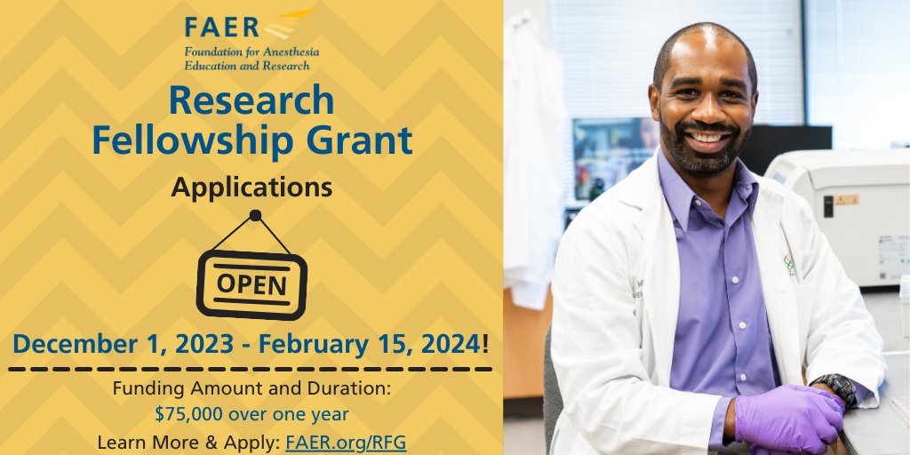 The Research Fellowship Grant is tailored for anesthesiology trainees after CA-1 year and offers $75,000 over one year for various extensive research. Get started today: FAER.org/RFG #Anesthesiology